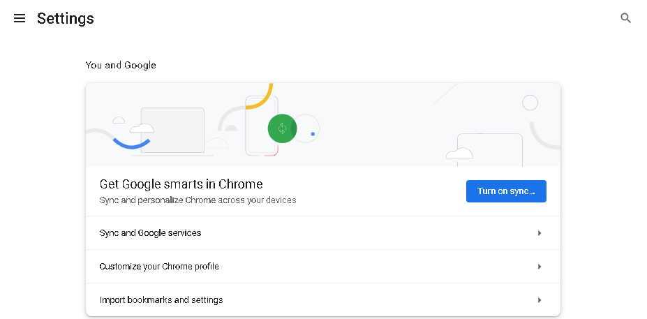 Showing the Settings menu, which consists of just a request to sign into your Google account