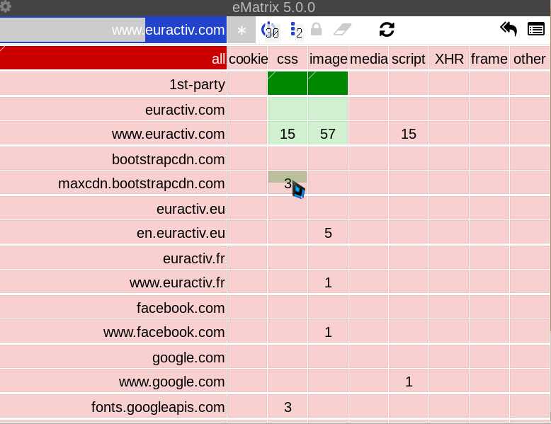 Showing how to fix Euractiv in uMatrix